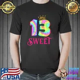Happy Birthday Sweet Tie Dye Design 13th Birthday Girl Squad Crown T-Shirt