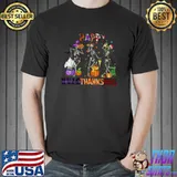 Happy Hallothanksmas Halloween Thanksgiving Christmas Purple Orange Red Plaid Skeleton Dancing T-Shirt