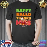 Happy Hallothanksmas Turkey Drinking Wine With Hat Santa Xmas T-Shirt