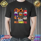 Happy Hallothanksmas Wine Glasses Witch Santa Hat Pumpkin And Blood Moon Halloween T-Shirt
