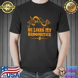 He Likes My Pumpkins She Likes My Broomstick Halloween Broom With Bats T-Shirt