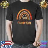 Hello Pumpkin Fall Autumn Thankful Season Costume Rainbow Pumpkin Leopard T-Shirt
