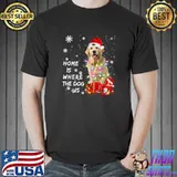 Home Is Where The Dog Is Golden Retriever Santa Christmas Tree Lights Xmas Dog T-Shirt