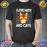 I love math and cats with sunglasses sunset water mathematics T-Shirt