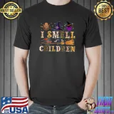I Smell Children Witches Halloween Party Costume Hat Witch Pumpkin Broom T-Shirt