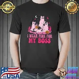 I Wear Pink For My Boss Ghost Black Kitten Witch Cat Mom Dad T-Shirt