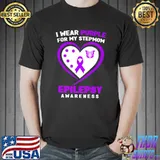 I Wear Purple For My Stepmom Epilepsy Awareness Heart And Butterfly T-Shirt