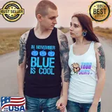 In November Blue Is Cool Awerness Diabetes Prostate Cancer Pumpkins Watercolor T-Shirt Tank Top