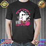 In October We Wear Pink Breast Cancer Pumpkin Halloween Boo Sunflower Leopard T-Shirt