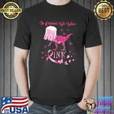 In October We Wear Pink Dinosaur Breast Cancer Halloween T-rex And Butterflies T-Shirt