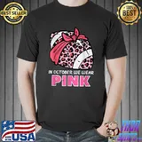 In October We Wear Pink Football Leopard Breast Cancer Awareness T-Shirt
