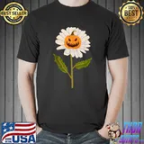 Jack O Lantern Halloween Pumpkin Daisy Flower T-Shirt