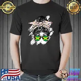 Jamaica Messy Bun With Bandana Jamaican Flag Sunglasses T-Shirt