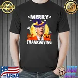 Joe Biden Pumpkin Moon Confused Merry Thanksgiving For Halloween T-Shirt