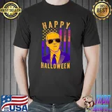 Joe Biden With Sunglass Usa Flag Happy Halloween And Christmas T-Shirt