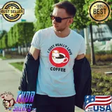 Kawaii Cat I Just Really Love Cute Cat Coffee Lover Blood Moon T-Shirt