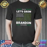 Let's Grow Brandon Dank Brandon Biden Marijuana Weed American Flag T-Shirt