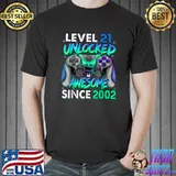 Level 21 Year Old Birthday Unlocked Awesome Since 2002 Video Game T-Shirt