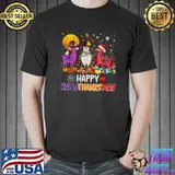 Llama With Bats And Moon Happy Hallothanksmas Halloween Thanksgiving Xmas T-Shirt
