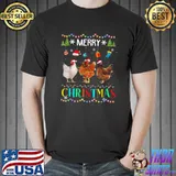 Merry Christmas Chicken Tee Santa Hat Lights Xmas T-Shirt