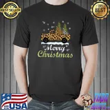 Merry Christmas Leopard Print Xmas Truck Tree T-Shirt
