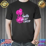 Messy Bun Tackle Football Pink Ribbon Breast Cancer Awarenes T-Shirt