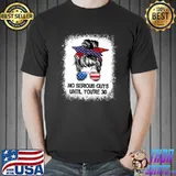 No Serious Guys Until You're 30 Messy Bun With Ribbon And Sunglass Usa Flag T-Shirt