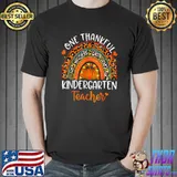 One Thankful Kindergarten Teacher Thanksgiving Pumpkin Rainbow Leopard T-Shirt