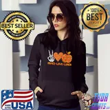 Peace Love Lunch Lady Skeleton Hand And Apple Pumpkins Halloween T-Shirt Hoodie