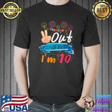 Peace Out Single Digits I'm 10 Year Old 10th Birthday Girl Firework T-Shirt