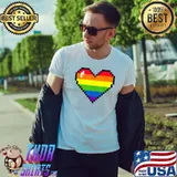 Pixelated Heart Lgbt Gay Pride Rainbow Heart In Pixel Art T-Shirt Unisex