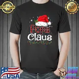 Pops Claus Santa Hat Christmas Pajama Family Matching Xmas Lights T-Shirt