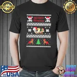 Retro merry christmas skull knitting pattern shirt
