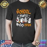 School Nurse Boo Crew Ghots And Bats Halloween School Nurse Costume T-Shirt