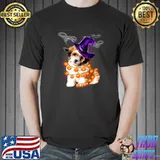 Shichon Dog Witch Bats Light Pumpkin Halloween Gifts T-Shirt