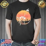 Spooky dancing witch skeleton in a graveyard retro art shirt