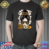 Spooky Messy Bun Boo Pumpkin Halloween Leopard Sunglasses T-Shirt