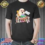 Spooky teacher groovy ghost halloween teacher retro art shirt