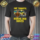 Thanksgiving Day One Thankful School Bus Driver Cute Turkey T-Shirt