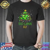 The Gamer Elf Christmas Tree Lights Matching Family Group Video Game T-Shirt
