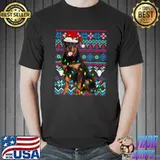 Ugly Christmas Sweater Rottweiler Santa Hat And Lights T-Shirt