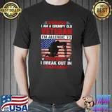 Warning I Am A Grumpy Old Veteran Patriotic Us Veterans Day Break Out In Sarcasm American Flag T-Shirt