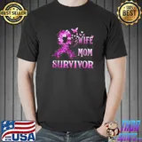 Wife Mom Survivor Breast Cancer Awareness Pink Ribbon Flowers T-Shirt