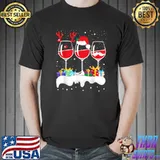 Wine Christmas Lights Xmas Women Santa Hat Reindeer Antlers T-Shirt