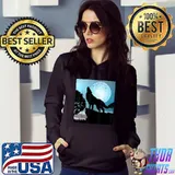 Wolf Night And Moon Bats Animals Lover Outfit Wolf T-Shirt Hoodie