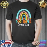 100 Days Smarter Happy 100th Day Of School Rainbow Pencil Rulers T-Shirt