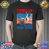 Anti Biden Falling Off Running The Country Is Like Riding A Bike Usa Flag T-Shirt
