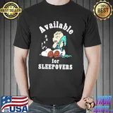 Available for sleepovers Peanuts Snoopy Charlie brown classic shirt
