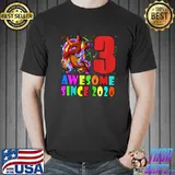 Awesome Since 2020 Dabbing Brown Unicorn 3rd Birthday Party T-Shirt