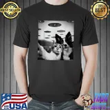 Cat and dog selfie with alien ufo shirt